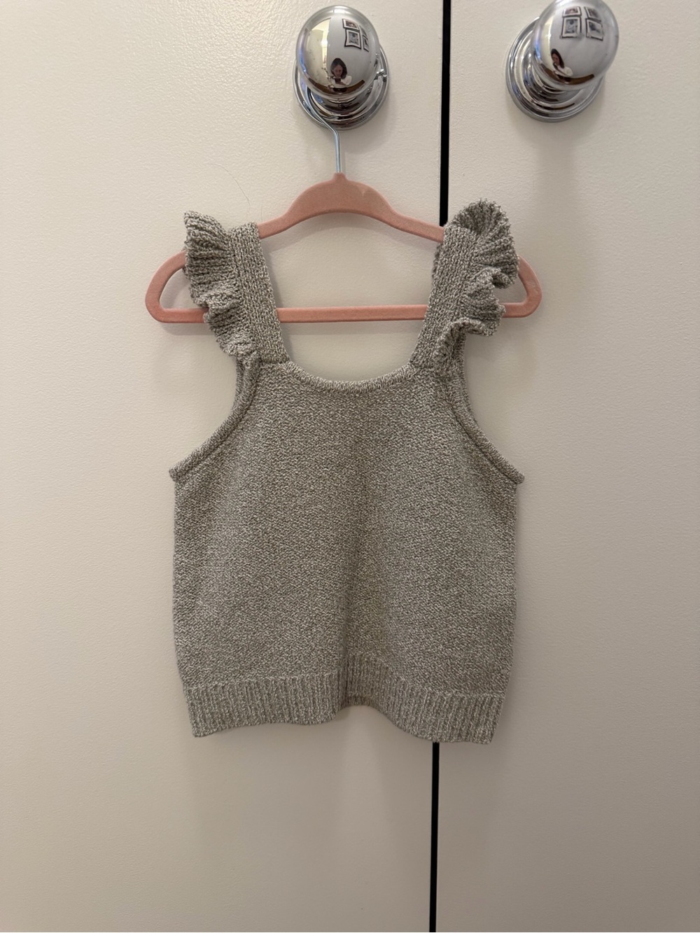 Rylee + Cru Knit Ruffle Strap Tank Top in Light Gray